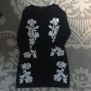 INC Black Dress with White Embroidered Flowers